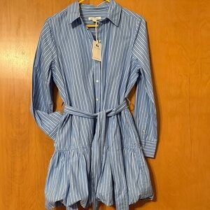 Stylish Blue Striped Kids Dress with Belt